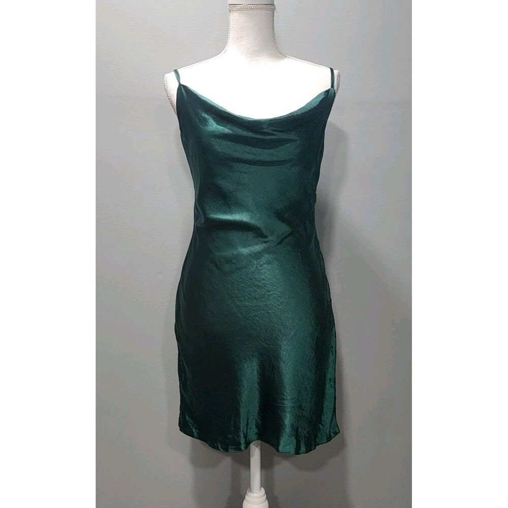 Nasty Gal Collection Women's Cowl Satin Dark Green Emerald Mini Dress Sizes 6